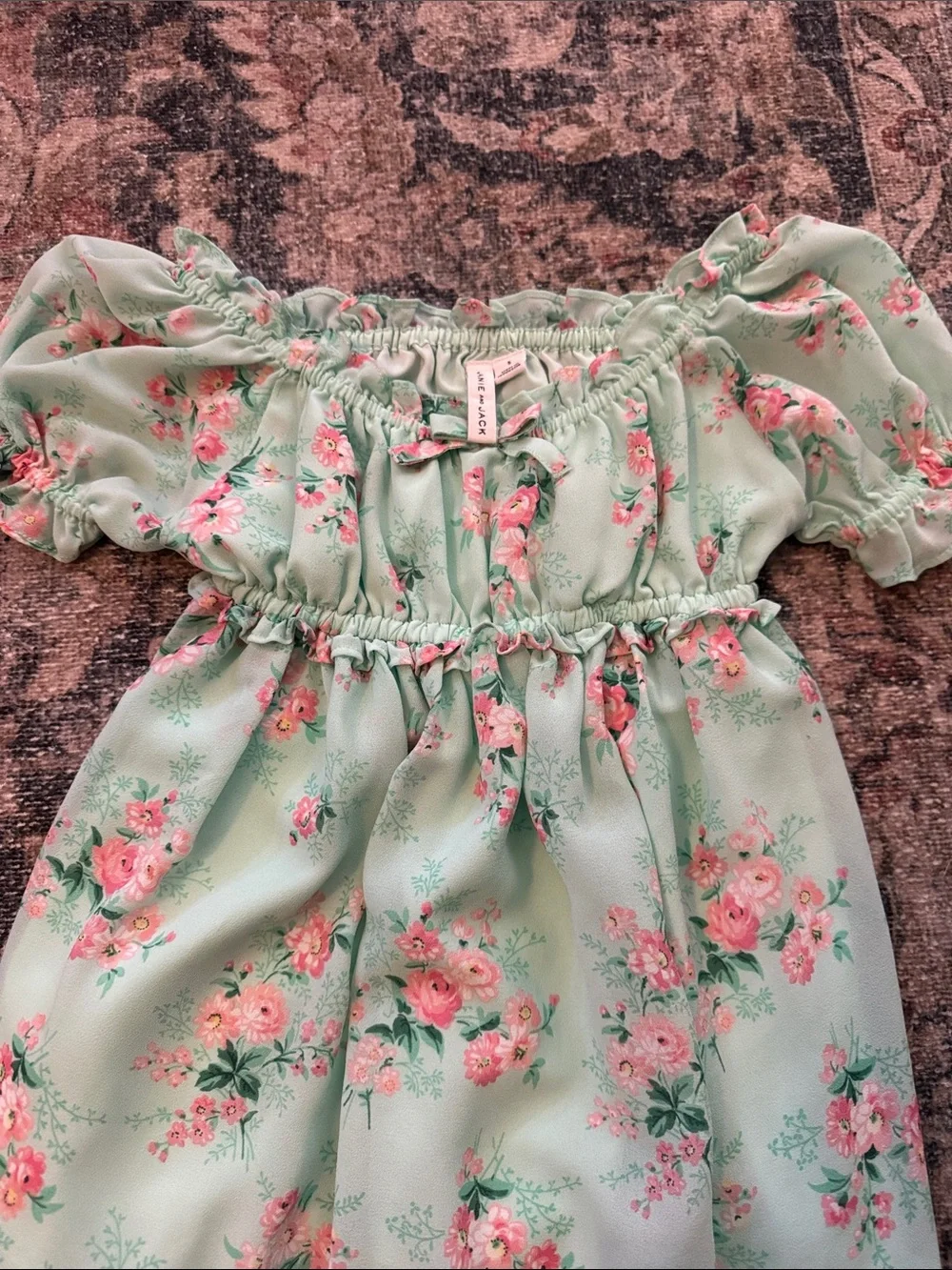 Janie and Jack Mint Green Floral Ruffle Dress